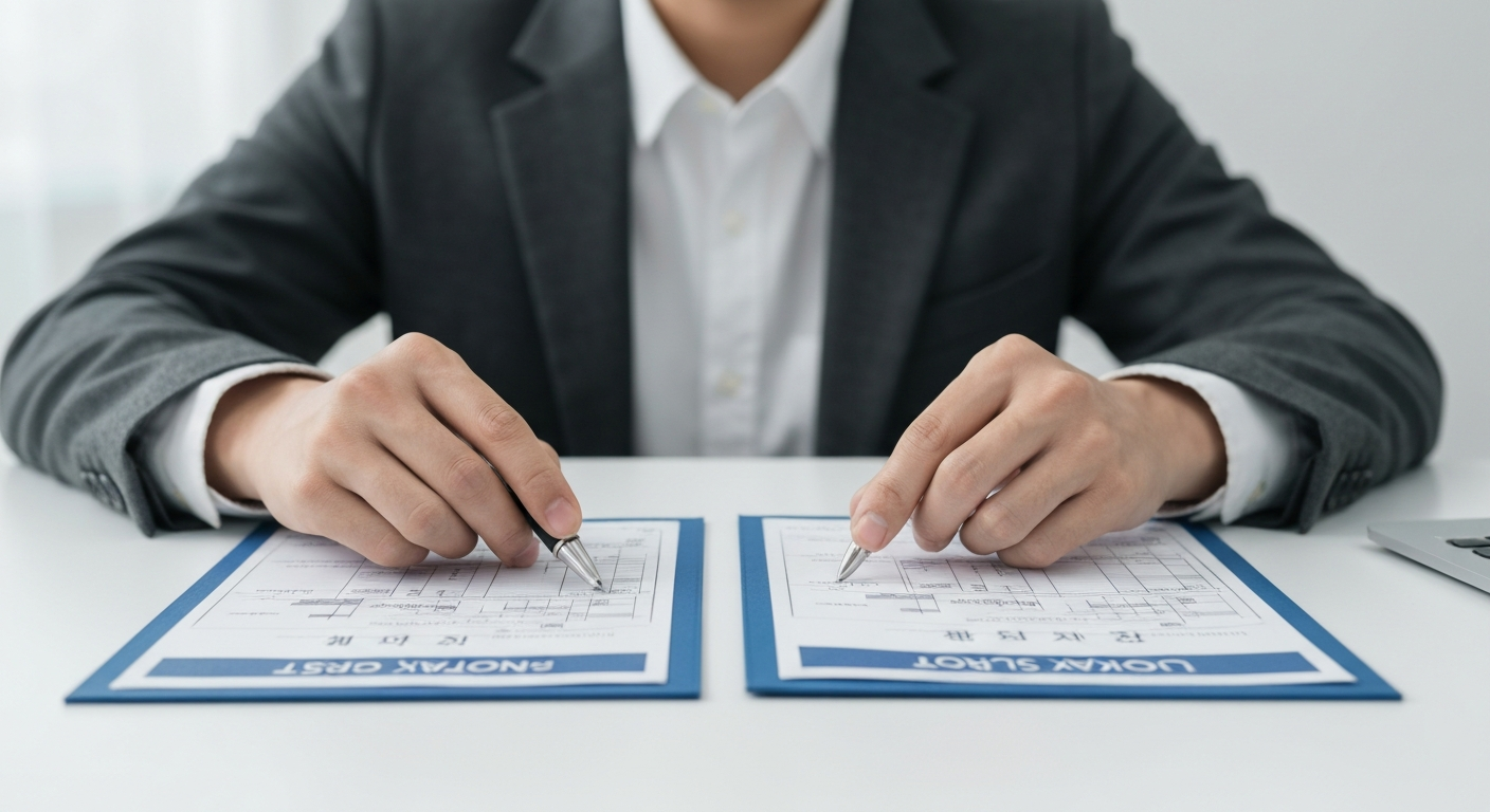 국가 청년 월세 지원과 지자체 월세 지원 서류를 비교하며 더 많은 혜택을 고민하는 청년의 손.