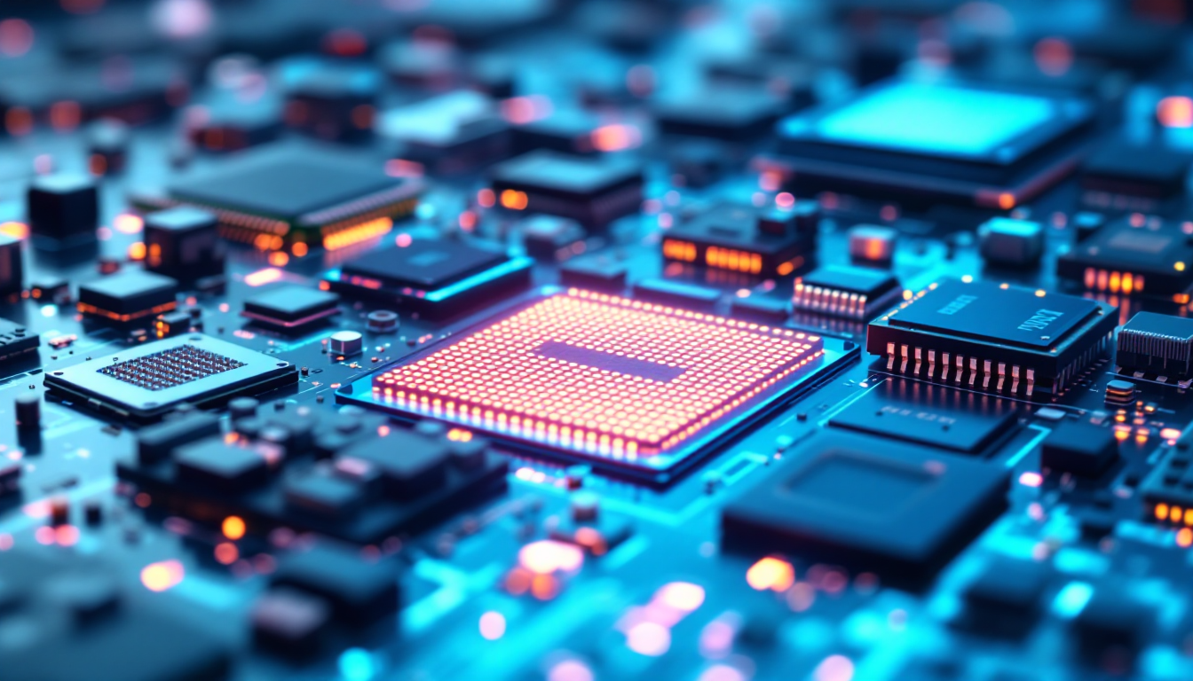 첨단 기술이 집약된 반도체 웨이퍼와 마이크로칩 클로즈업 사진