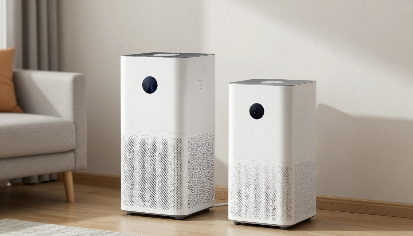 깔끔한 거실에 놓인 공기청정기와 가습기