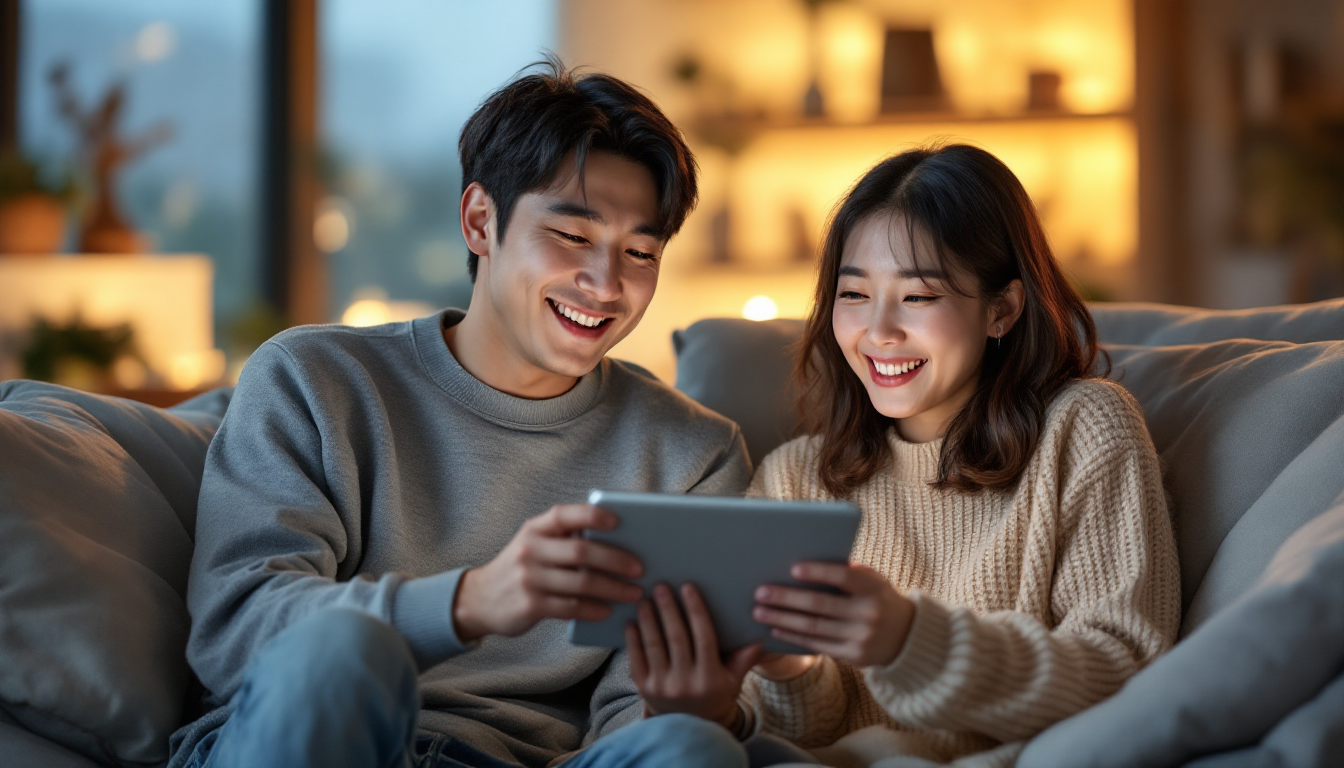 2026년 전기차 보조금 정책을 태블릿 화면으로 확인하며 구매 계획을 세우는 한국 가족